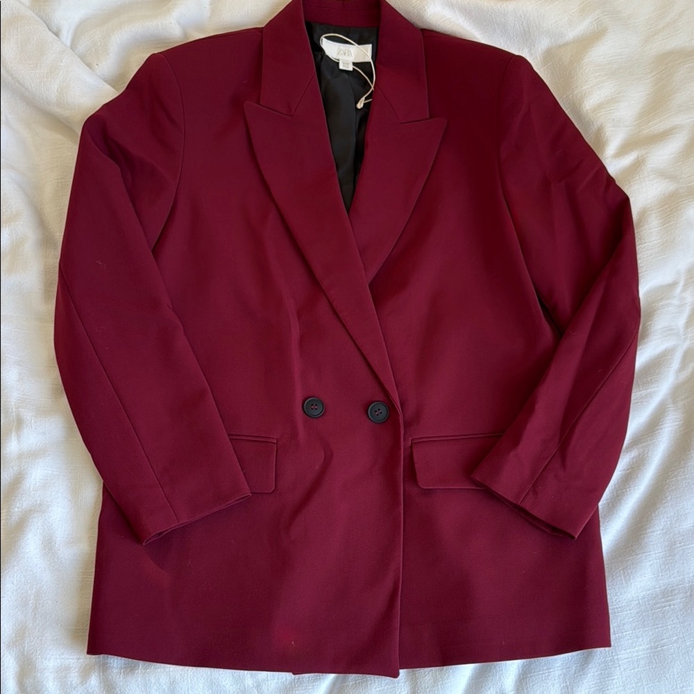 Zara Burgundy Double-Breasted Blazer